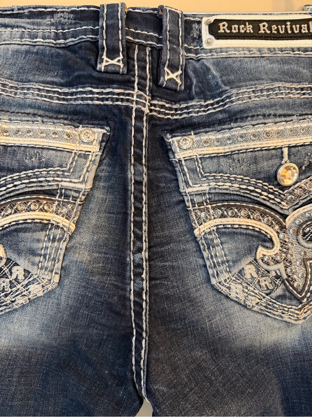 New Rock Revival Yandel Faded Indigo Denim Skinny Jeans Mid Rise Western Rodeo - Picture 10 of 16
